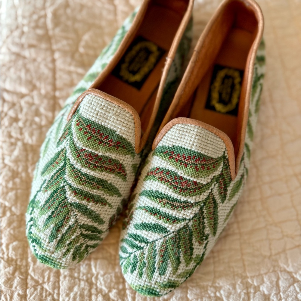 Needlepoint fern loafers flats